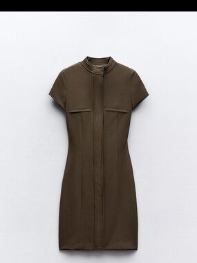 Zara Olive Short-Sleeve Mini Dress